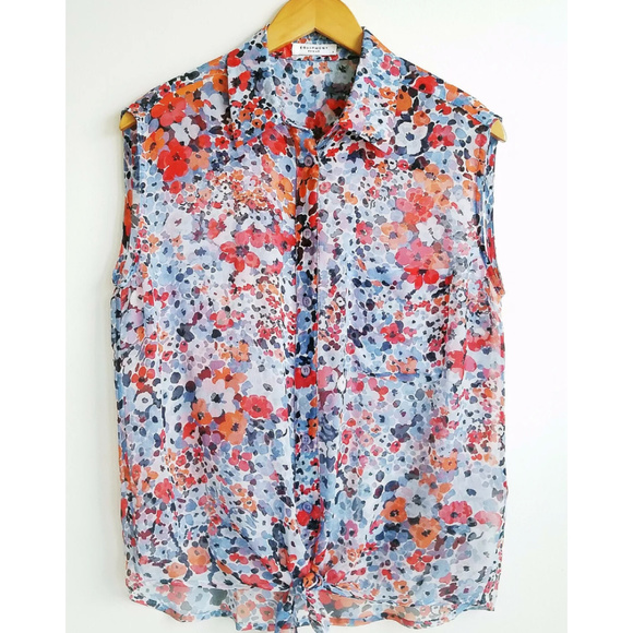 SOLDEquipment Adrien Sleeveless SilkFloralSheerTop - Picture 2 of 8